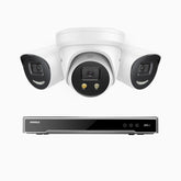 H800X - 4K 8 Kanal PoE Überwachungskamera-Set mit 2 Bullet Kameras & 1 Turm Kamera, 1/1.8'' BSI Sensor, f/1.6 Aperture (0.003 Lux), alarmierung mit sirene und blitzlicht, 2CH 4K-Dekodierungsfunktion, personen- und fahrzeugerkennung, perimeterschutz